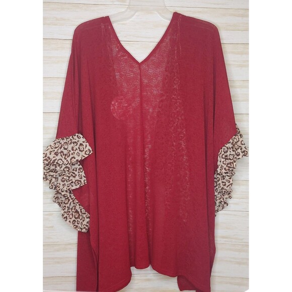 Umgee Darker Red Kimono/Cardigan with Animal Print Trim NWT S/M Sheer - Picture 2 of 8